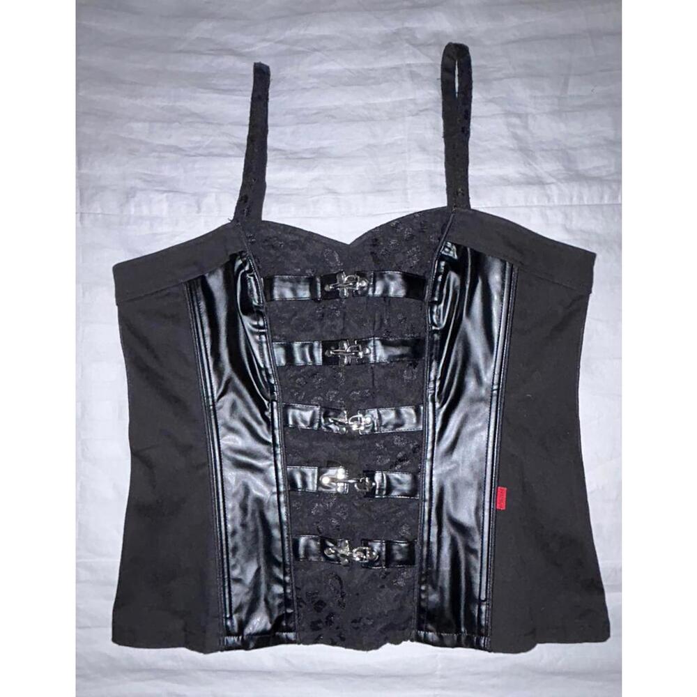 Tripp NYC Corset Black Lace Leather Buckle Sz XXL